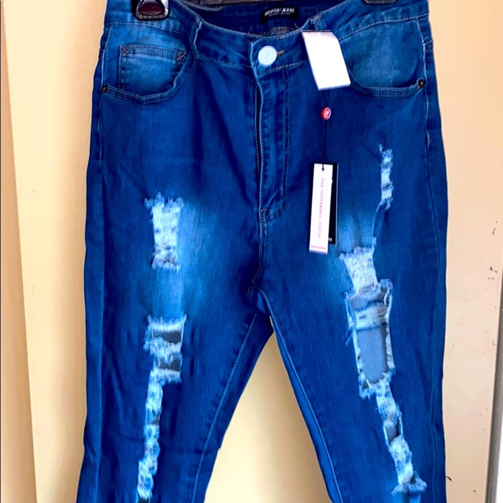 Red fox ripped denim jeans